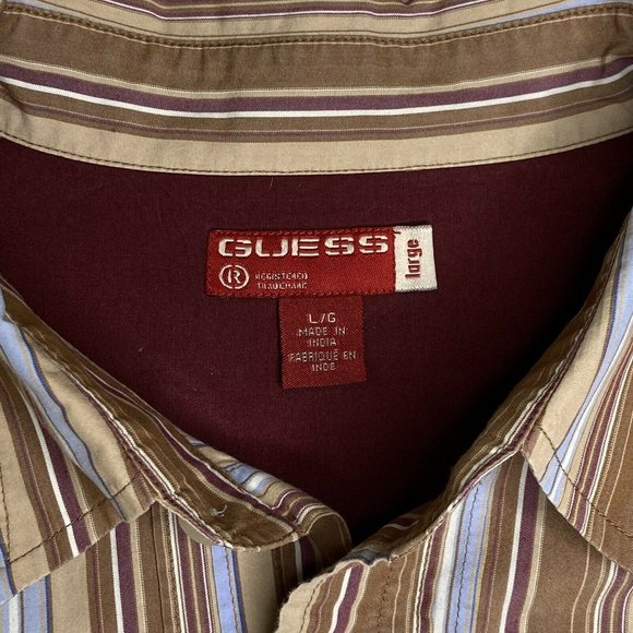 Y2K Guess Western Shirt Retro Stripe Large Cowboy Core Preppy Americana - Picture 3 of 11